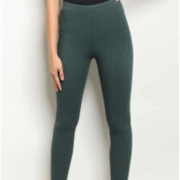 Olive Green Knit High Waisted Leggings L - Picture 3 of 10
